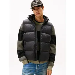 Tommy Jeans Herren Weste Essential Down Vest - Schwarz (Black), L, ikonisches Design mit abnehmbarer Kapuze und warmem Füllmaterial
