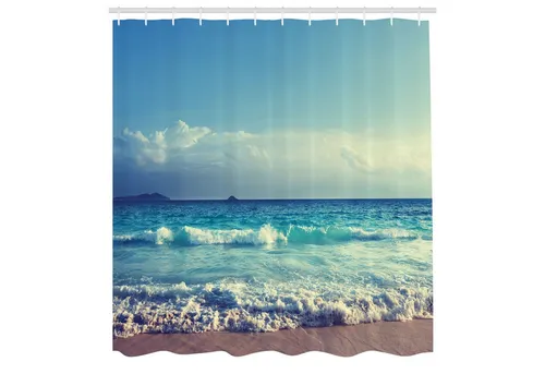 Abakuhaus Duschvorhang Moderner Digitaldruck mit 12 Haken auf Stoff Wasser Resistent Breite 175 cm, Höhe 180 cm, Baum Ozean Seychellen