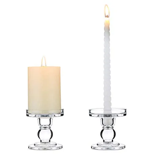 NUPTIO Kerzenhalter Stabkerzenhalter Glas für Stumpenkerzen & Stabkerze | 8cm Kerzen Stehen Kerzenständer für Hochzeit Esstisch Mittelstücke Wohnzimmer Weihnachten Deko Stumpenkerzen Halter