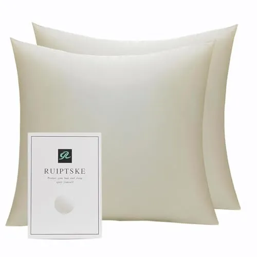 Kissenbezug aus Naturseide, hypoallergen, 22 Momme, 100% Seide, 600 Fäden, mit verdecktem Reißverschluss (Beige 2PSC, 40x40cm)