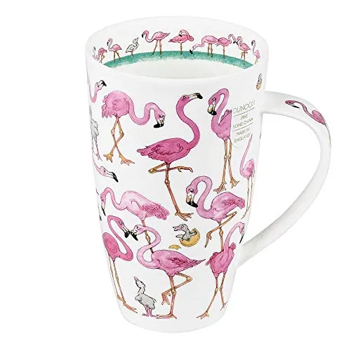 Dunoon Tasse Flamboyance Flamingo Henley 0,6 l - Kaffeetassen mit leuchtenden Flamingos im fröhlichen Design, handgefertigt aus feinem Knochenporzellan in Staffordshire, England - ideal für stilvolle Kaffeepausen.