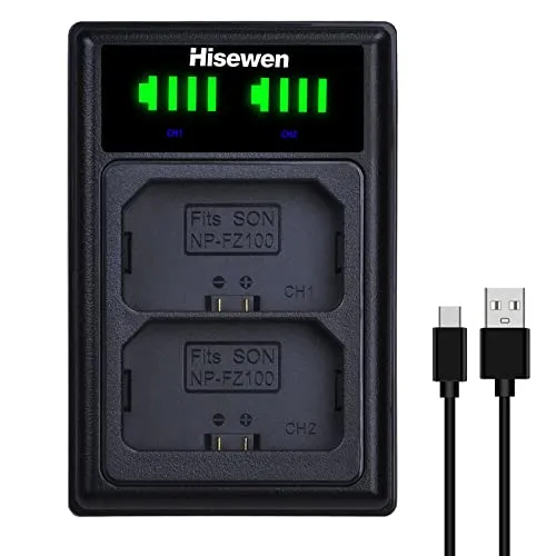 NP-FZ100 NPFZ100 Akku Ladegerät, Hisewen Dual USB Ladegerät Kompatibel mit Sony Alpha A7 III, A6600, A7C, A7C II, A7CR, A7 IV, A7R III, A7R IV, A7R V, A7S III, A9, A9 II, FX3, A1, ZV-E1 Kamera.