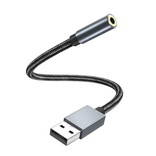 INF USB (Stecker) auf 3,5 mm (Buchse) Audioadapter 30cm, Aluminiumlegierung und geflochtenes Nylongarn USB Kopfhörer Adapter für Headset, Lautsprecher