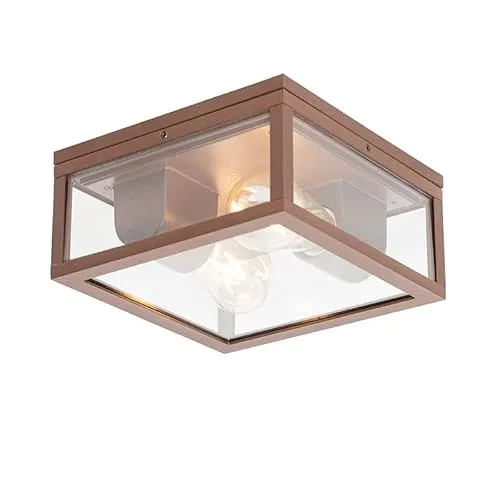Qazqa - Design Industrie Vintage Außen Deckenleuchte - Stilvolle 2-flammige Deckenlampe in rostbraun für Außenbereiche, dimmbar und ideal für Badezimmer, Garagen und Keller - IP44 Schutz für wetterfeste Nutzung.
