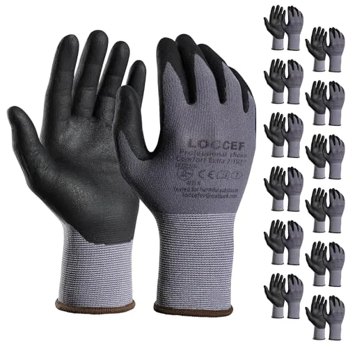 LOCCEF Arbeitshandschuhe Herren/Damen, 12 Paare in schwarz von LOCCEF