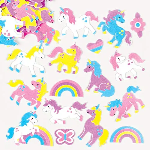 Baker Ross AG781 Einhorn Moosgummi Sticker - 120 Stück, Schaumstoff Aufkleber für Kinder zum Basteln, Gestalten und Dekorieren, Sortiert