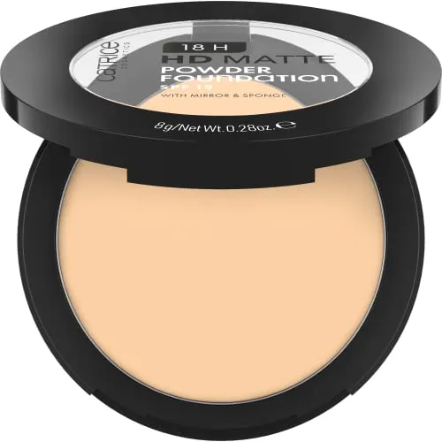 Catrice 18H HD Matte Powder Foundation, Nr. 025C, Nude, langanhaltend, mattierend, matt, für unreine Haut, vegan, ölfrei, UVA- und UVB-Filter + SPF 15, ohne Parfüm, 1er Pack (8g)