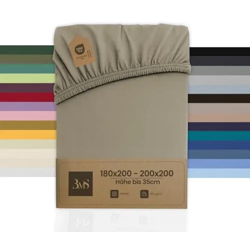 Bettwaesche-mit-Stil Spannbettlaken Jersey Spannlaken Spannbetttuch (180x200-200x200 cm, Matratzenhöhe bis 35cm, Braun (Taupe)) Gewicht: 180g/m², 90% Baumwolle 10% Elasthan