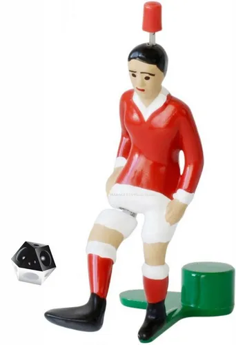 Tipp-Kick Tischfußballspiel Star Kicker Rot weiss Figur Spieler mit Ball Tip Kick Innenrist Schuß rot