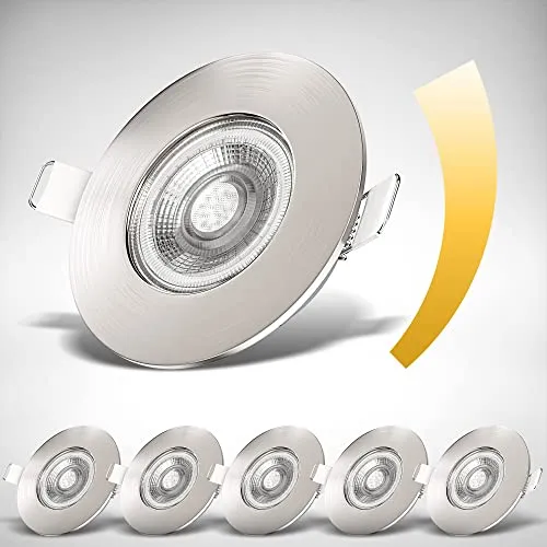 B.K.Licht 6er Set LED Bad Einbaustrahler dimmbar - Einbauleuchten für das Bad, stufenlos dimmbar für perfekte Lichtatmosphäre, elegant in Matt-Nickel, spritzwassergeschützt (IP44) und einfach zu installieren.