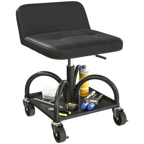 Werkstatthocker mit Rollen und Ablagefläche, 58,5 cm hoch in schwarz von HOMCOM