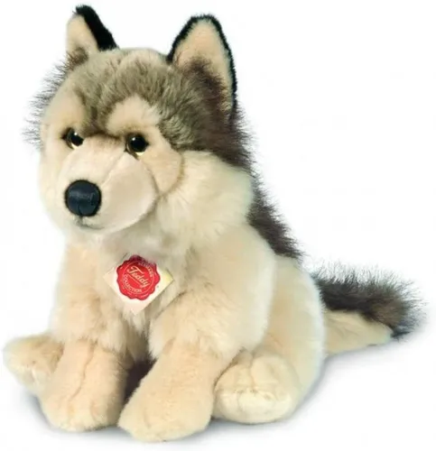 Teddy Hermann® Kuscheltier Wolf sitzend, 29 cm - Kuscheltiere aus recyceltem Material, ideal für Kinder ab Geburt, mit Sicherheitsaugen und pflegeleicht bei 30°C Schonwäsche.