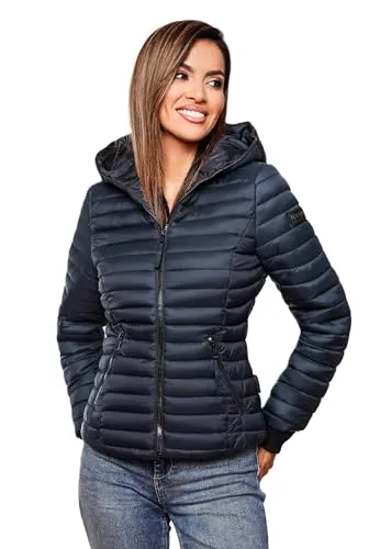 Navahoo Damen Übergangs Stepp Jacke B348 mit Kapuze - Funktionsjacken: Zeitloses Design, super Passform und praktische Reißverschlusstaschen machen diese leichte Steppjacke zum idealen Begleiter für jeden Tag.