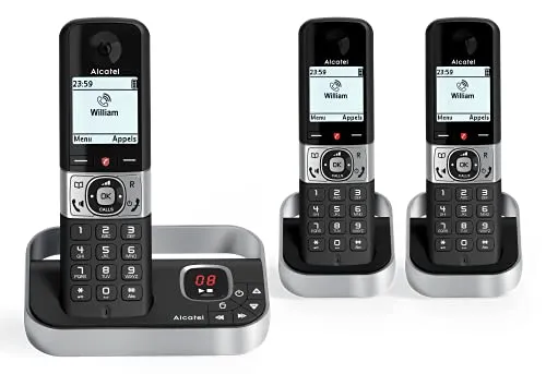 ALCATEL F890 Voice Trio – Schnurloses DECT-Telefon mit Anrufbeantworter – hochauflösendes Grafikdisplay – Freisprecheinrichtung – Anrufsperre – VIP-Klingelton – Anrufbeantworter 50 Minuten – 3