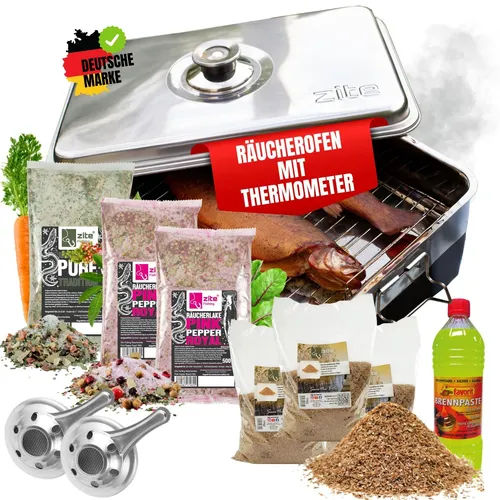 Tischräucherofen Starterset XXL Räuchermehl Räucherlake Brennpaste Zite Fishing
