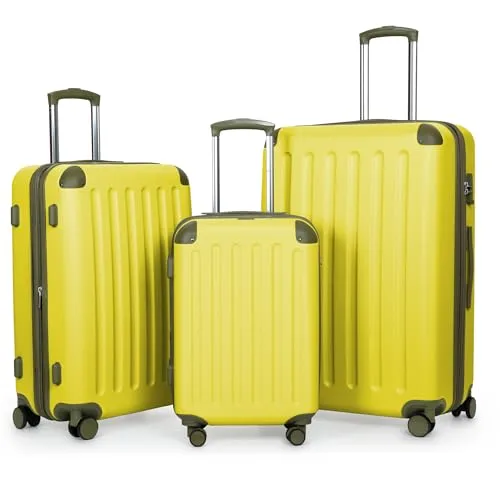 HAUPTSTADTKOFFER Spree - 3-teiliges Hartschalen-Kofferset in Lemon-Gelb - Praktisches Kofferset mit 3 Größen für jede Reise: Handgepäck, mittelgroßer und großer Trolley. Mit 4 leisen Spinner-Rollen und TSA-Schloss für mehr Sicherheit. Robuste Hartschale für optimalen Schutz und Volumenerweiterung für Souvenirs.