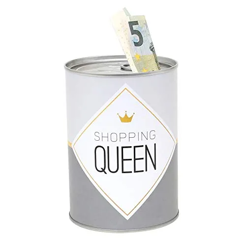 Metall-Spardose - Konservendose-Design - Motiv: Shopping Queen - Ø 8,6 cm x H 12 cm