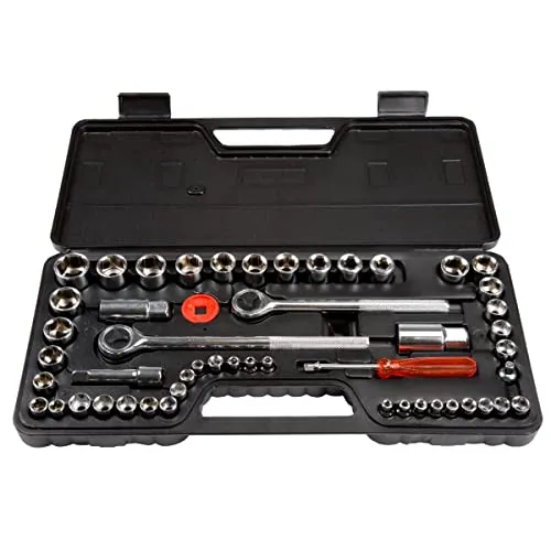 Stalwart 52-teiliges Steckschlüssel-Set, 1/4-, 3/8- und 1/2-Stecknüsse, SAE und metrisch, für Mechaniker, Handwerker und Hausbesitzer