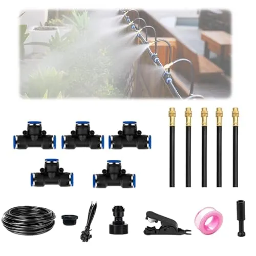 WRQIOO BewässerungsSystem Garten, 5M/16FT Automatische Garten Bewässerung Set, 360° Curved Bewässerungssystem Gewächshaus, Tropfbewässerungssystem für Balkon Flower Bed Terrasse Pflanzen