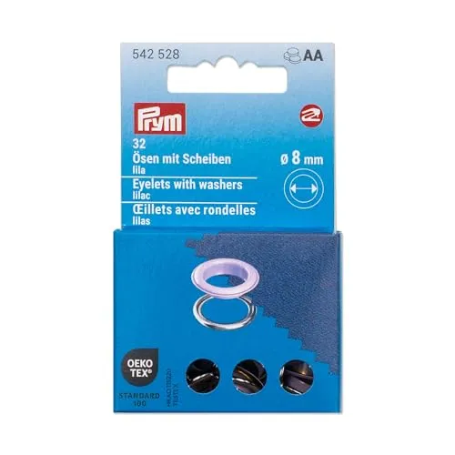 Prym 542528 Ösen mit Scheiben, 8 mm, lila/silberfarbig, kompatibel mit dem Vario Creative Tool