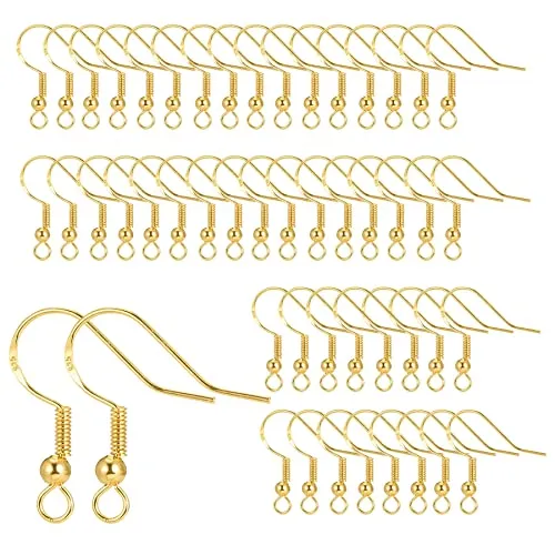 saizone Ohrring Haken, 50 Stück Gold, 925 Silber, Hypoallergen, DIY Schmuckherstellung