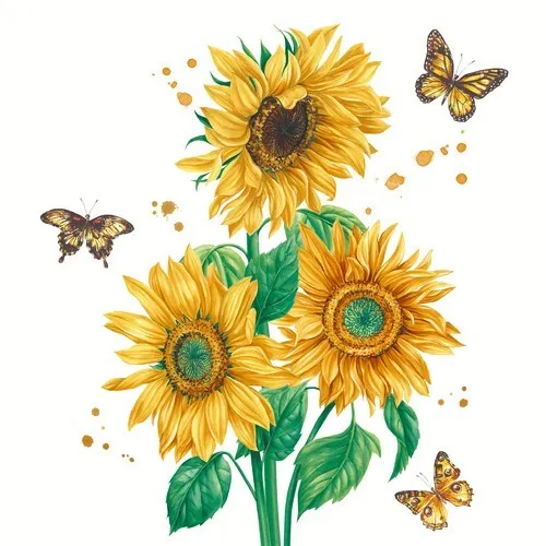 Servietten Sunshine Bloom Sonnenblumen Schmetterlinge Blumen Garten 33x33cm 20