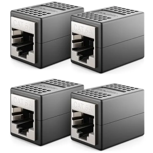 deleyCON 4 Stück RJ45 Kupplung (10 Gbit/s) LAN Kabel Verlängerung Netzwerkkabel Ethernet Adapter Verbinder Kompatibel zu Cat8, Cat7, Cat6, Cat5 Patchkabel LAN DSL POE 2X RJ45 Buchse - Schwarz