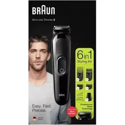 Braun 6-in-1 Bartschneider MGK3235 - Gesichtshaartrimmer mit lebenslangen scharfen Klingen und 5 Aufsätzen für präzises Styling. Ideal für Bart- und Haarschnitt, wiederaufladbarer Akku für 50 Minuten Nutzung.