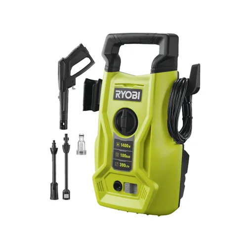 Ryobi RY100PWA Elektro-Hochdruckreiniger - Hochdruckreiniger mit 100 Bar Druck und 390 l/h Durchflussrate, ideal für gründliche Reinigung von Terrassen und Fahrzeugen.