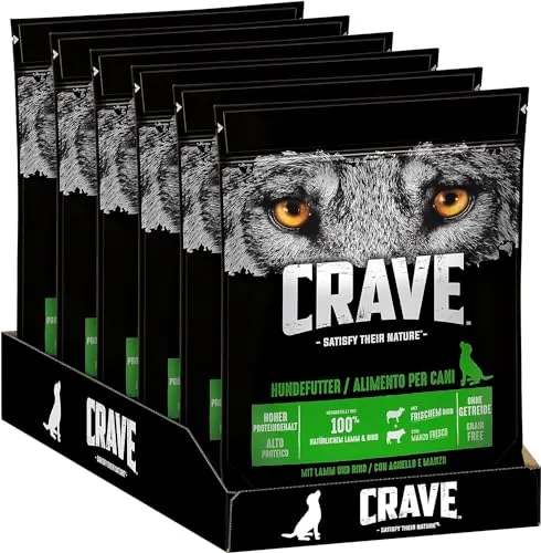 CRAVE Premium Trockenfutter für Hunde – Getreidefreies Lamm & Rind - Hundefutter für sensible Verdauung mit mindestens 60% tierischen Zutaten, hohem Proteingehalt und ohne künstliche Zusätze für starke Muskulatur.