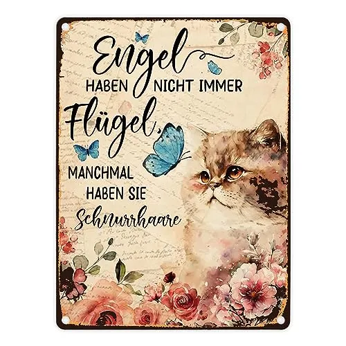 Katzen sind Engel Metallschild in 15x20 cm mit Spruch für Katzenbesitzer Engel haben nicht immer Flügel manchmal haben sie Schnurrhaare Katze Cat Blechschild Haustier Haustiere
