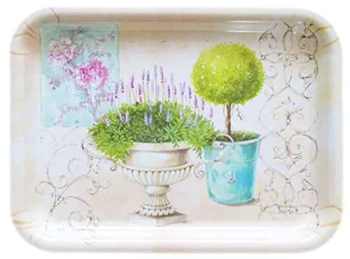 Lashuma Kleines Küchentablett 31x23 cm, Italienisches Serviertablett Design: Garten, Melamin Gläsertablett rechteckig