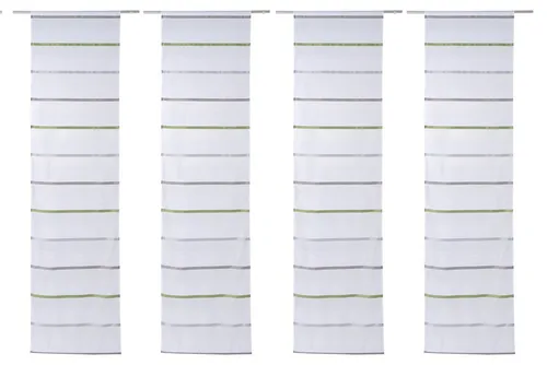 Home4You Flächenvorhang Set 4er - Praktisches 4er Set in Grün und Grau, 60 x 245 cm, aus hochwertigem Polyester. Inklusive X-Gleiter für einfache Montage. Stilvolles Streifenmuster für eine moderne Fensterdekoration.