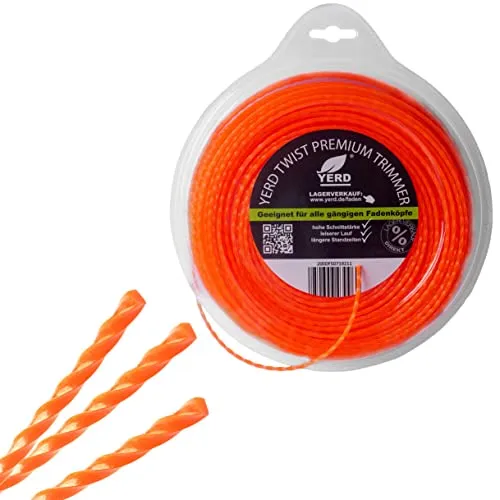 YERD Twist Motorsense Nylon Profi Mähfaden, 360° gedreht 4-Kant Trimmer-Faden, leise, effizient und aggressiv (Nylon TWIST 2,4mm x 116m)