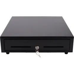 Olympia Kassenschublade LD 410A - Schwarz, 41,5 x 41 x 10,4 cm - Card-Reader mit elektrischem und manuellem Öffnungsmechanismus, ideal für Registrierkassen von Olympia. Robustes Vollmetallgehäuse mit 4 Geldschein- und 8 Münzfächern.