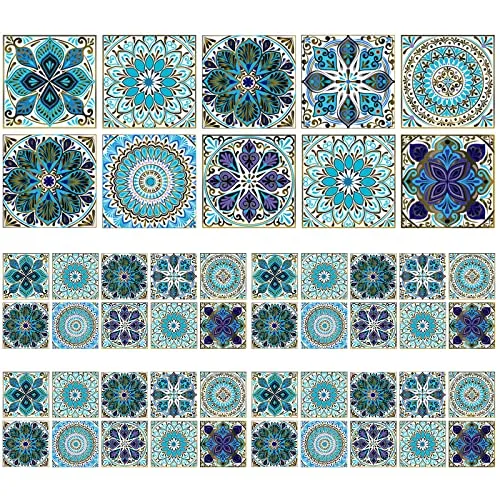 Hwtcjx 50 Stück Fliesenaufkleber 15x15cm, Fliesenfolie Selbstklebend, Deko Klebefliesen, Selbstklebende Fliesen, Wasserdicht Mosaik Bodenaufkleber Wandfliese Aufkleber für Bad, Küche (Blau)