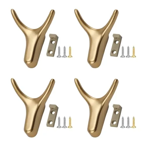 DAZZLUXE 4 Stück Goldene Kleiderhaken, Wandhaken, Kleiderhaken, Garderobenhaken, Garderobenhaken, Mattgoldene Haken, Garderobengarderobenhaken