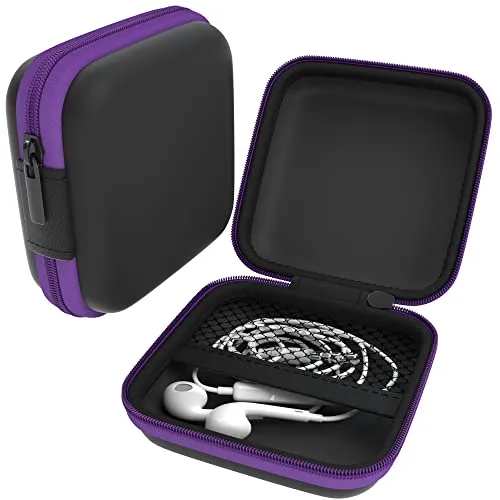 EAZY CASE Universal Tasche für In-Ear Kopfhörer mit Netzfach - Hardcase Aufbewahrungsbox, Schutztasche mit umlaufenden Reißverschluss, extra klein, eckig, Lila