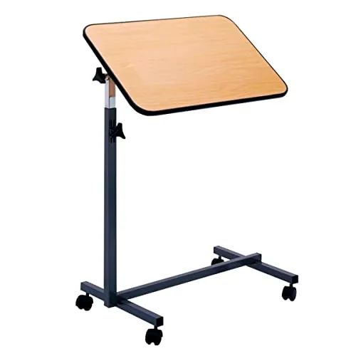 FabaCare Beistelltisch für Bett Nova, höhenverstellbarer Betttisch auf Rollen, mit FabaCare Easy To Clean Spezialversiegelung, Tisch mit Neigung, Braun