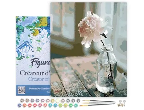 Figured'Art Malen Nach Zahlen Erwachsene - Weiße Blume DIY Bastelset 40x50cm mit Rahmen - Malen nach Zahlen Set für Erwachsene, inklusive hochwertiger, nummerierter Leinwand und umweltfreundlicher Acrylfarbe. Ideal zum Entspannen und Fördern der Kreativität!