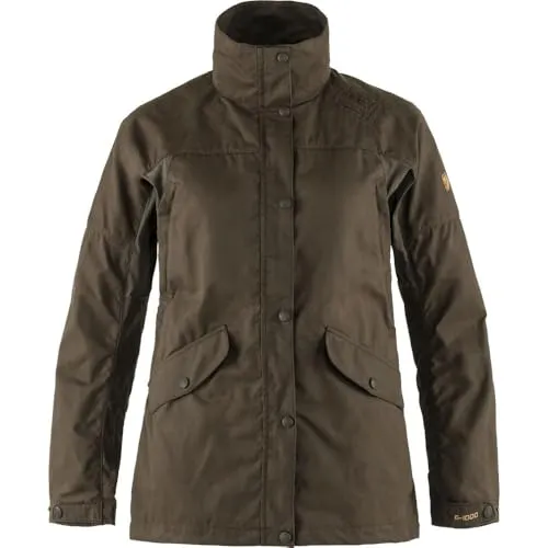 Fjallraven 86902 Forest Hybrid Jacket W - Damenjacke in Dunkeloliv, Größe L - Wetterfeste Damenjacke aus G-1000 Silent mit Stretch-Einsätzen für optimale Belüftung und Bewegungsfreiheit. Ideal für Wanderungen und Outdoor-Aktivitäten.