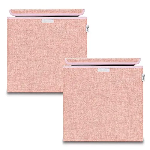 LIFENEY Aufbewahrungsbox mit Deckel im 2er Set Rosa I Doppelpack Spielzeugbox passend für Würfelregale I Ordnungsbox für das Kinderzimmer I Aufbewahrungskorb Kinder