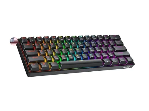 Geeky GK61 SE 60% - Mechanische Gaming-Tastatur mit RGB-Beleuchtung - Tastaturen mit langlebigen mechanischen Schaltern für ultimative Zuverlässigkeit. Genießen Sie 16,8 Millionen Farben und anpassbare Lichteffekte für ein individuelles Spielerlebnis.