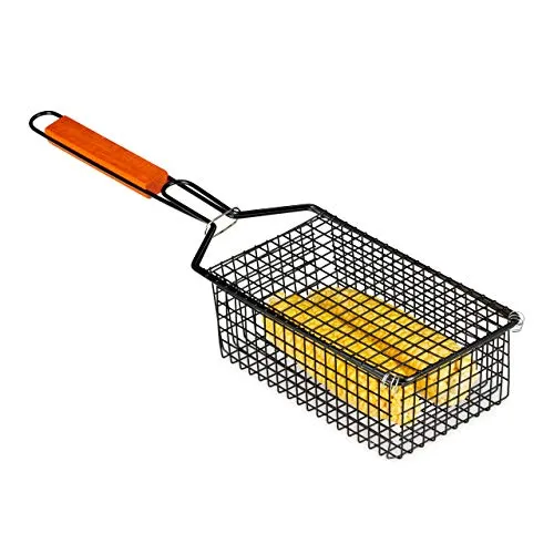 Relaxdays Grillkorb, für Maiskolben & Gemüse, verschließbar, antihaft, Griff, Grillhalter, HBT 8,5 x 13 x 54 cm, schwarz, 10028668