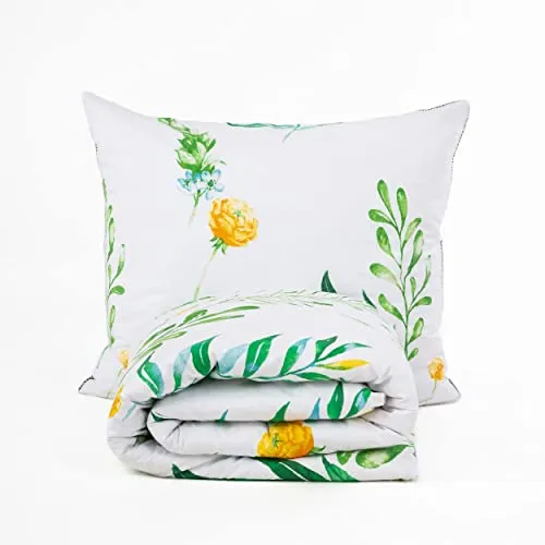 Cotton Market Bettwäsche 135x200 cm - Bettwäsche Baumwolle - Bettwäsche-Sets 2 Teilig – Bettbezug 135x200 cm und 1 Kissenbezug 80x80 cm - Weiß und Grün, Kräuter