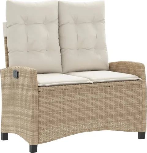 vidaXL Verstellbare Gartenbank mit Kissen Beige - Gartenbank aus robustem PE-Rattan, verstellbare Rückenlehne für individuellen Komfort und abnehmbare, waschbare Kissenbezüge. Ideal für entspannte Stunden im Freien.