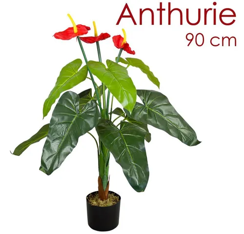 Kunstblume Anthurie Flamingoblume 90cm - Decovego - Hochwertige Kunstpflanze für pflegeleichte Zimmerdekoration. Ideal für Büro und Wohnbereich, sieht jederzeit frisch aus und bringt Farbe in jede Umgebung.