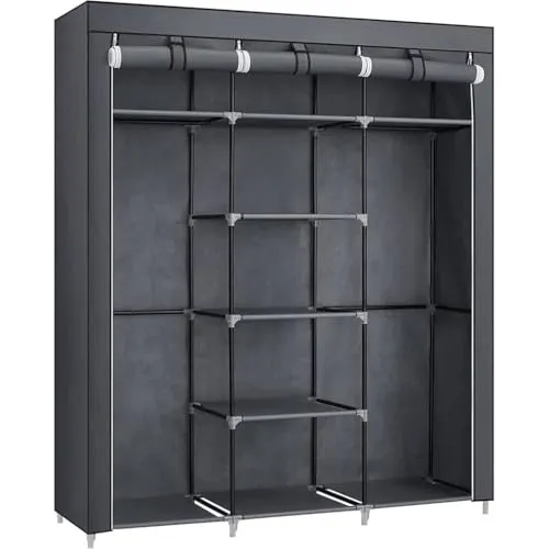 SONGMICS Falt- & Stoffschrank, 175 x 150 x 45 cm, grau - Platzsparender und stabiler Faltschrank mit 2 Kleiderstangen, ideal für Flur, Schlafzimmer oder Keller. Schützt Ihre Kleidung vor Staub und bietet viel Stauraum.