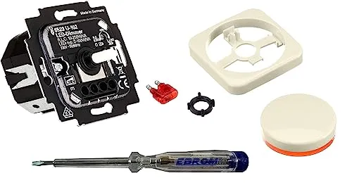 Busch Jäger 6523U-102 LED-Drehdimmer mit Dimmerscheibe - Dimmschalter für individuelle Lichtsteuerung, einfach in vorhandene Rahmen integrierbar, inklusive EBROM Phasenprüfer für eine unkomplizierte Montage.