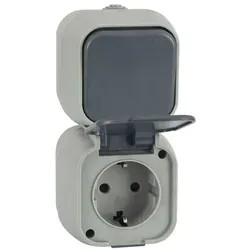 Wechselschalter Einfacher mit Schuko F Steckdose IP54 Grau - Grau